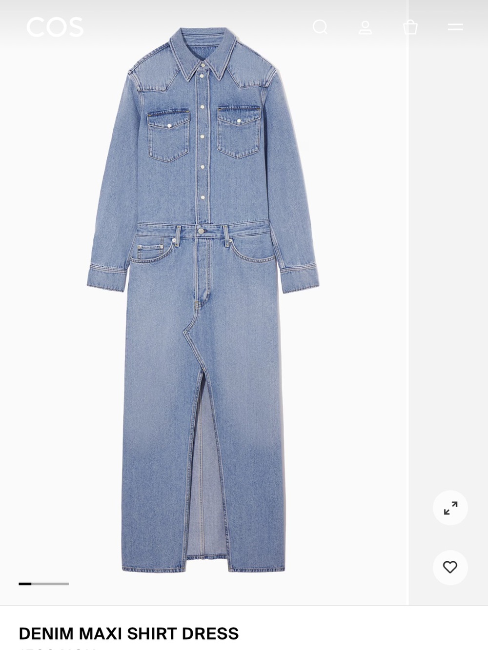 COS Denim Maxi Shirt Dress in Light Blue